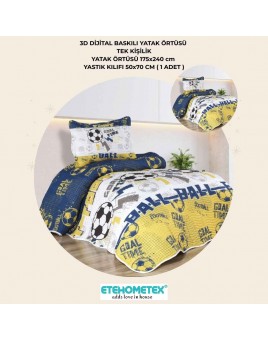 ETEHOMETEX TEK KİŞİLİK 3D DİJİTAL BASKILI YATAK ÖRTÜSÜ FENERBAHÇE 8696474232035